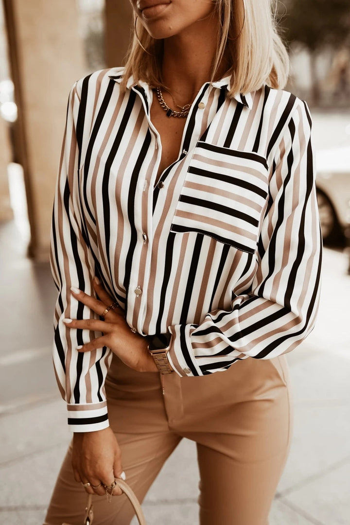 Striped Women's Shirt - V-Neck and Long Sleeves