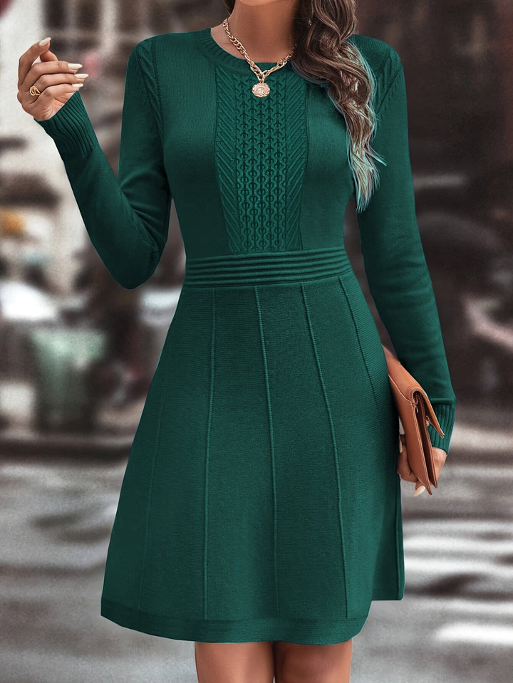 Rosalind Elegant A-Line Knit Dress, view 3 - Elena Harper