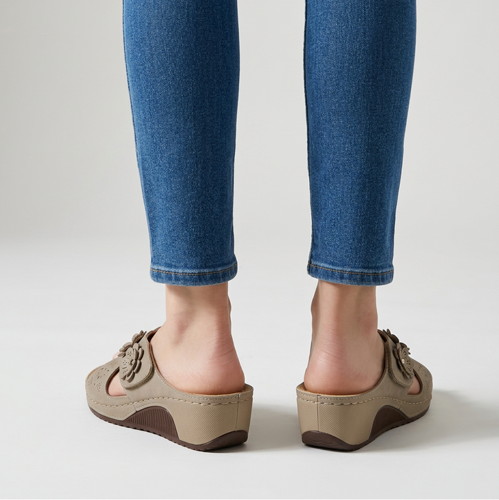 Amycca | Comfortable Wedge Slippers with Floral Applications