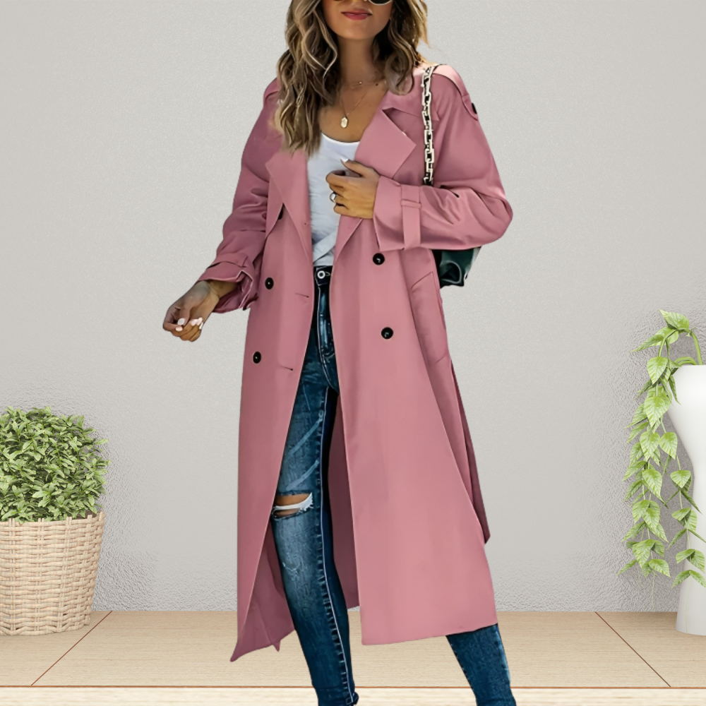 Ladies' Double-Breasted Trench Coat with Lapel Collar