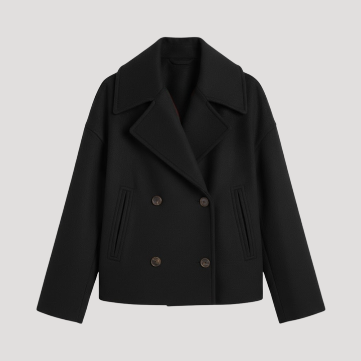 Women's Wool Double-Breasted Crossed Coat with Notched Collar