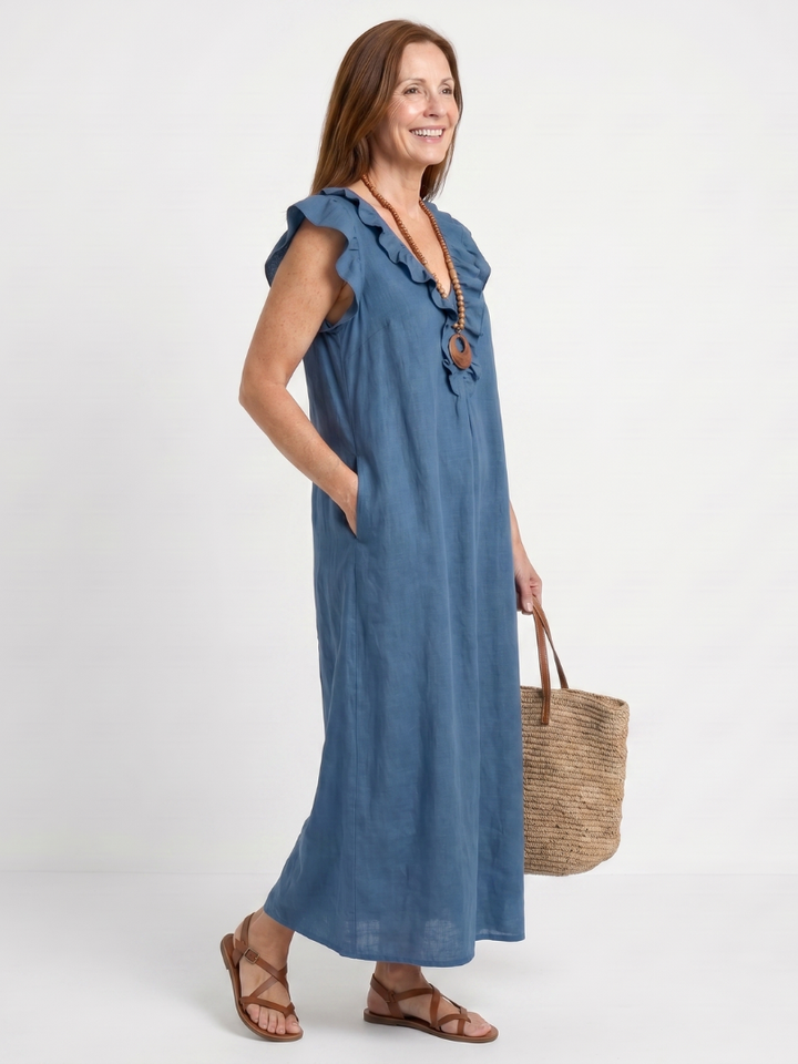 Adelaide Ruffle Trim Sleeveless Neck Midi Dress - Elena Harper