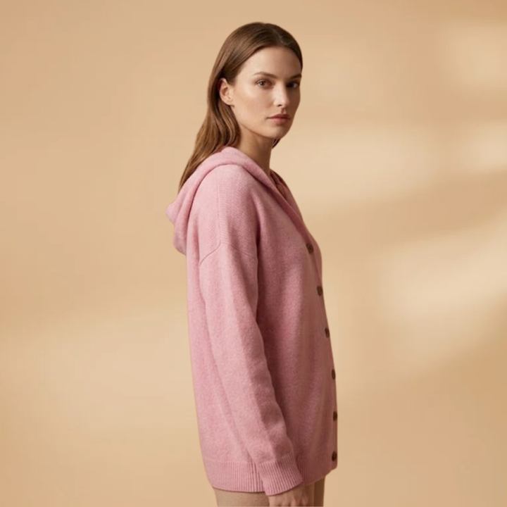 Women's Cardigan with Hood and Button Closure