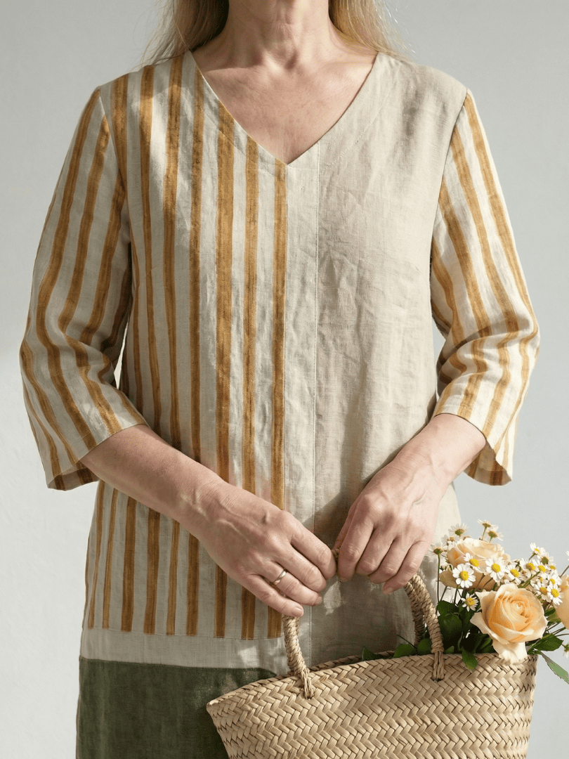 Soren™ mixed stripe midi dress by Emma & Rose Cape Town, featuring a stylish midi length and colorful stripe pattern.