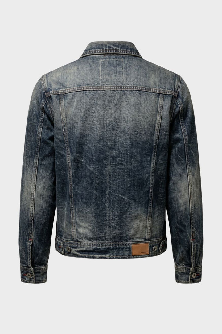 Men's Casual Jacket in Trucker Style Button Placket & Chest Pockets, view 3 - Elena Harper