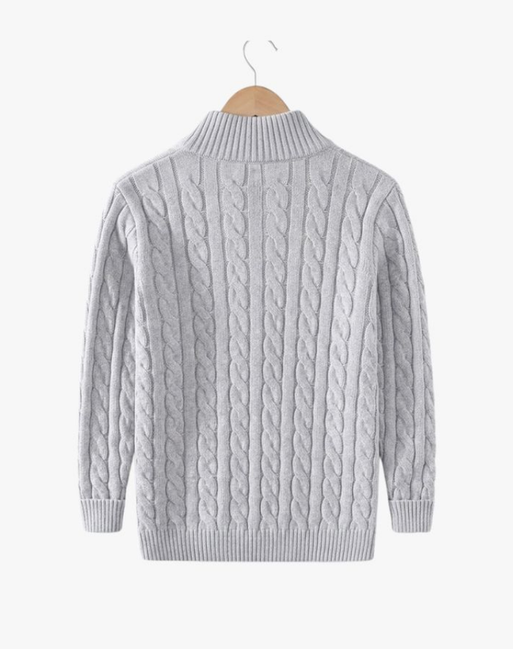 Cable Knit Half-Zip Sweater for Men with High Collar