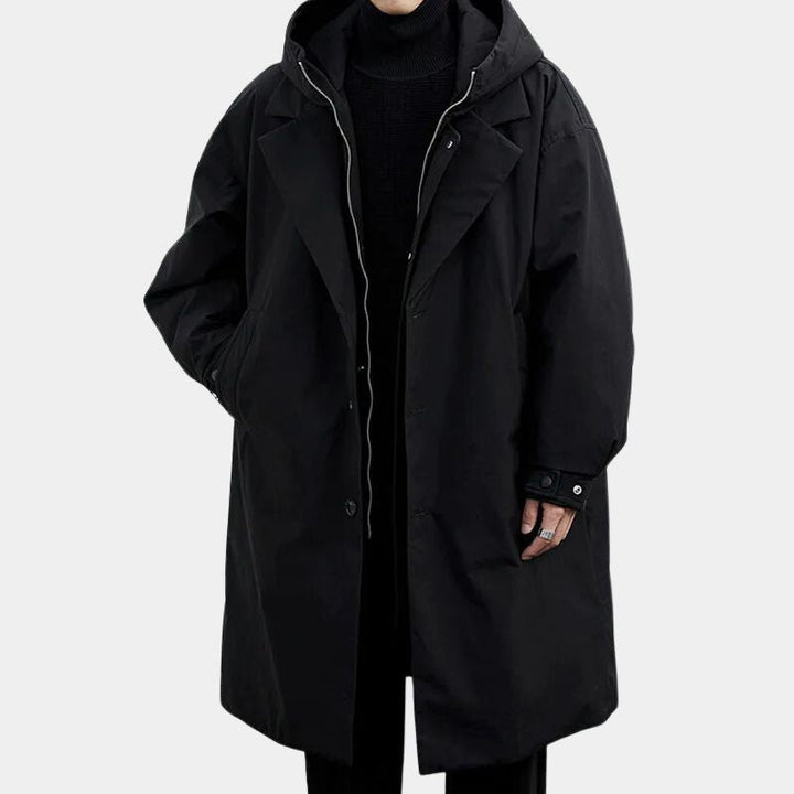 Men's Hooded Layered Trench Coat with Zip Insert