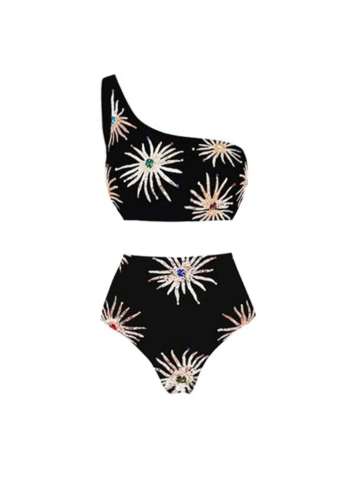 One-Shoulder High-Waist Printed Bikini Set, view 3 - Elena Harper