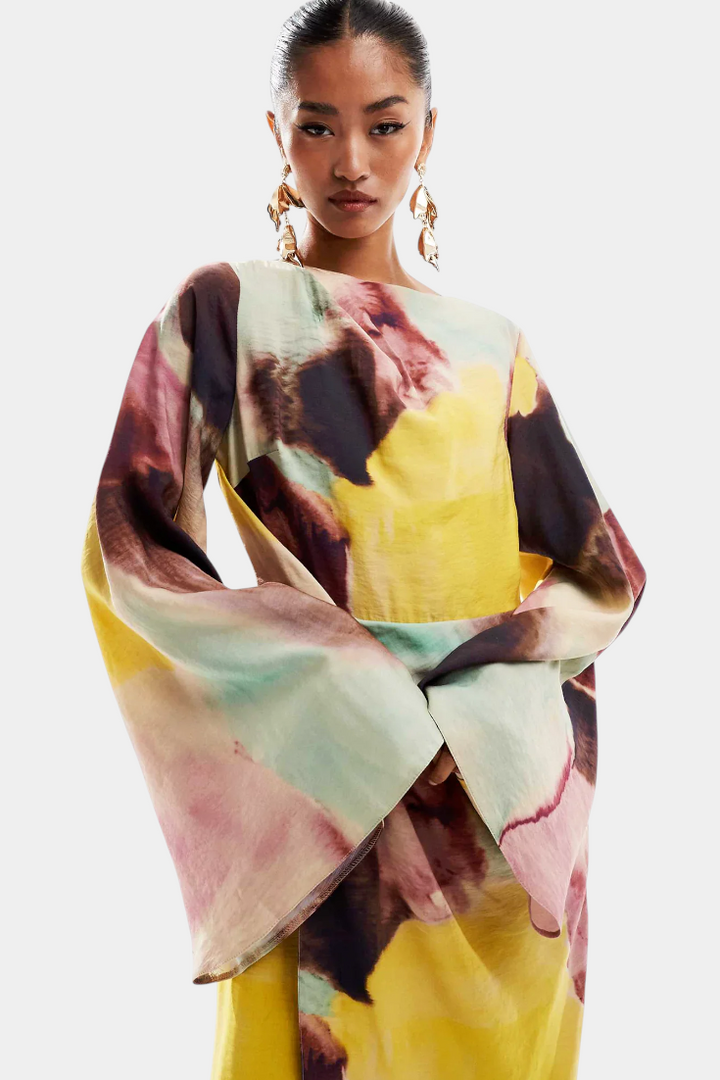 Dana Watercolor Maxi Dress with Twisted Front, view 3 - Elena Harper