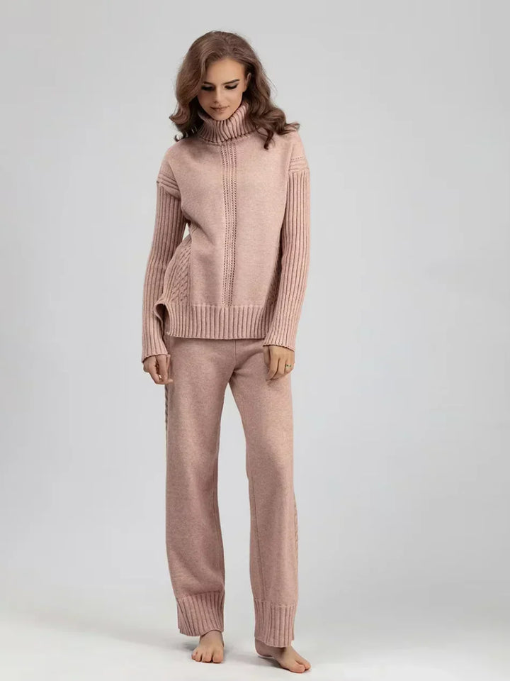 Scarlett | Chic High-Neck Knit Sweater & Loose Pants Set