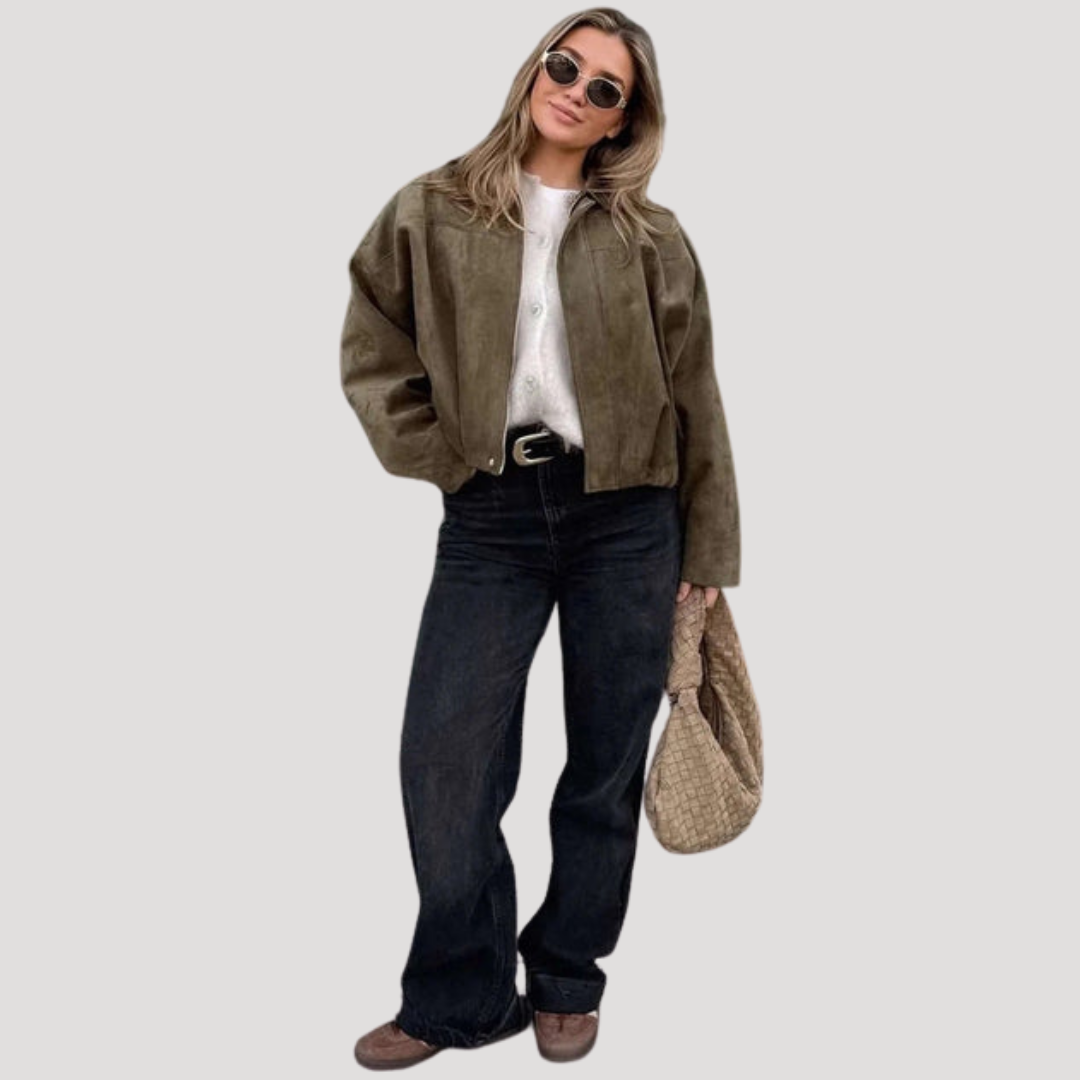 Oversized Bomber Jacket for Women with Collar