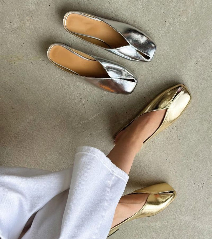 Delia | Mule Flat in Pure Leather for Walking in Freedom