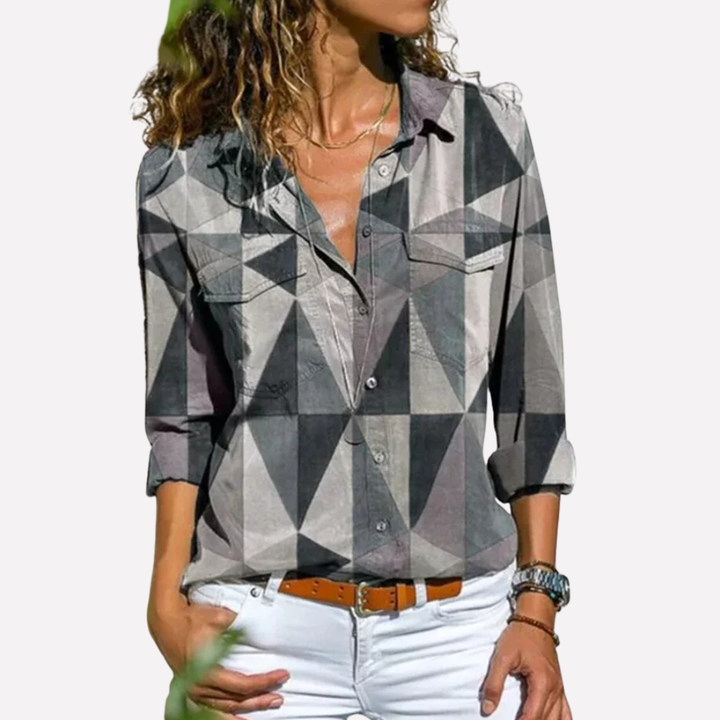Luna | Vibrant Geometric Print Blouse with Long Sleeves