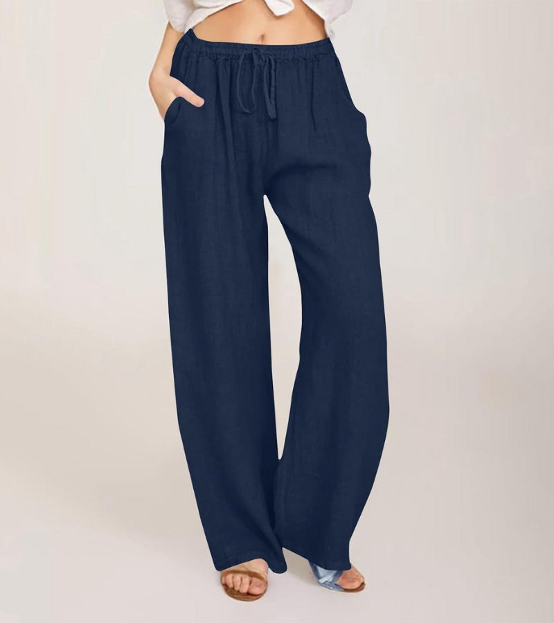Casual Wide-Leg Cotton Pants for Women Lightweight High-Waisted Summer Pants, view 10 - Elena Harper