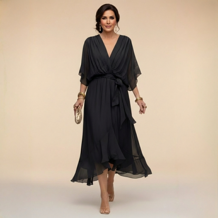 CHIFFON DRESS WITH V-NECK FOR WOMEN
