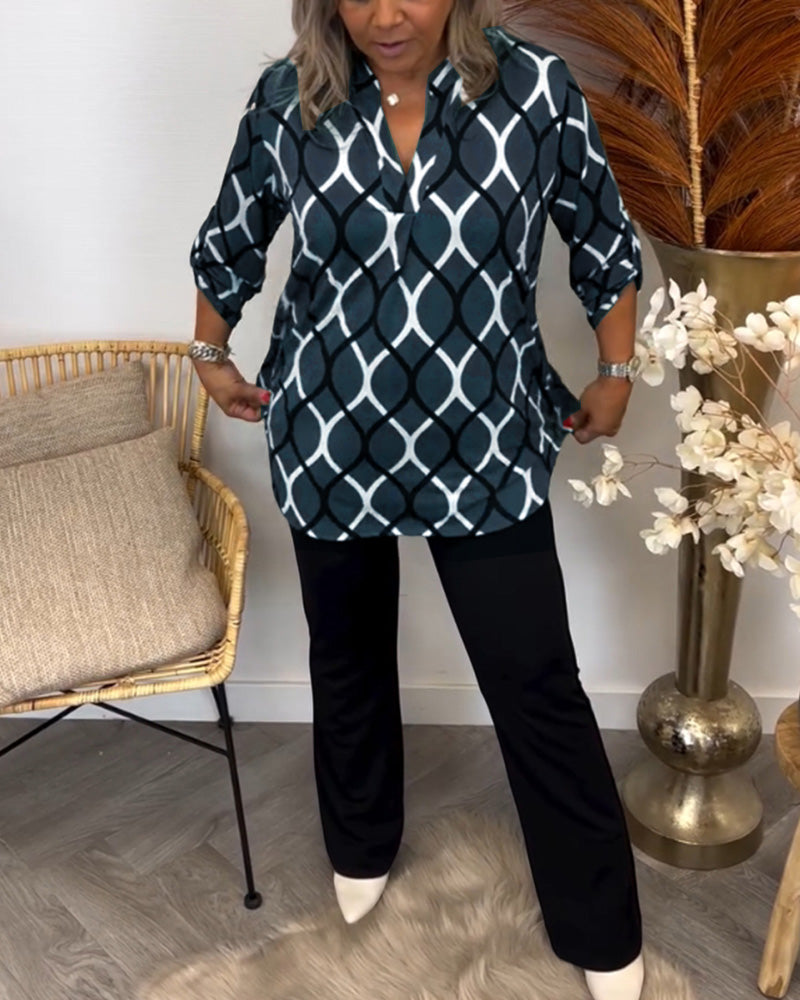 Amelia™ - Casual Patterned Blouse with Long Sleeves
