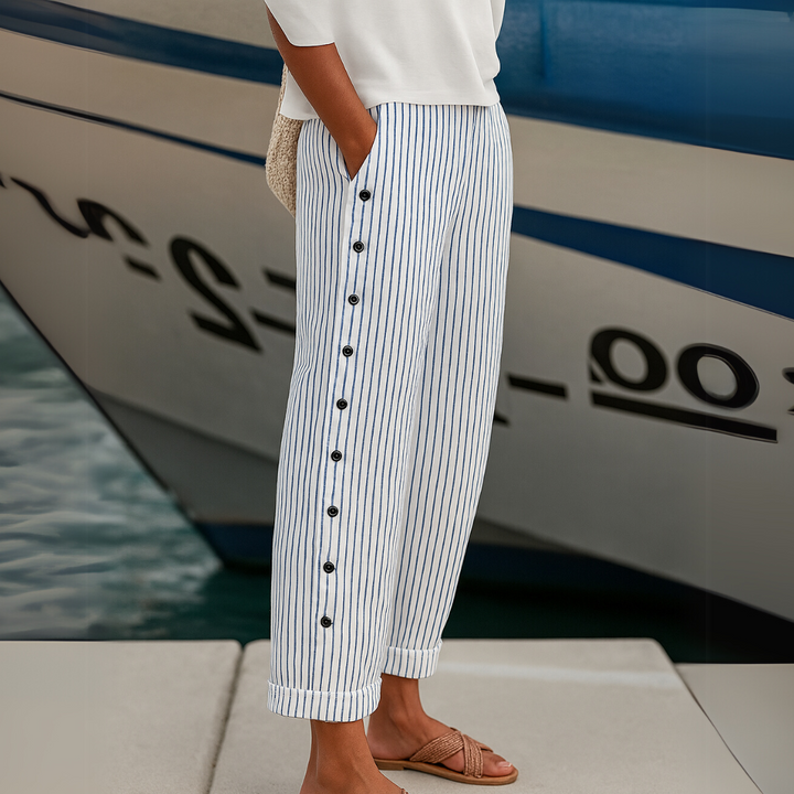 Caitlin | Elegant Button Striped Pants