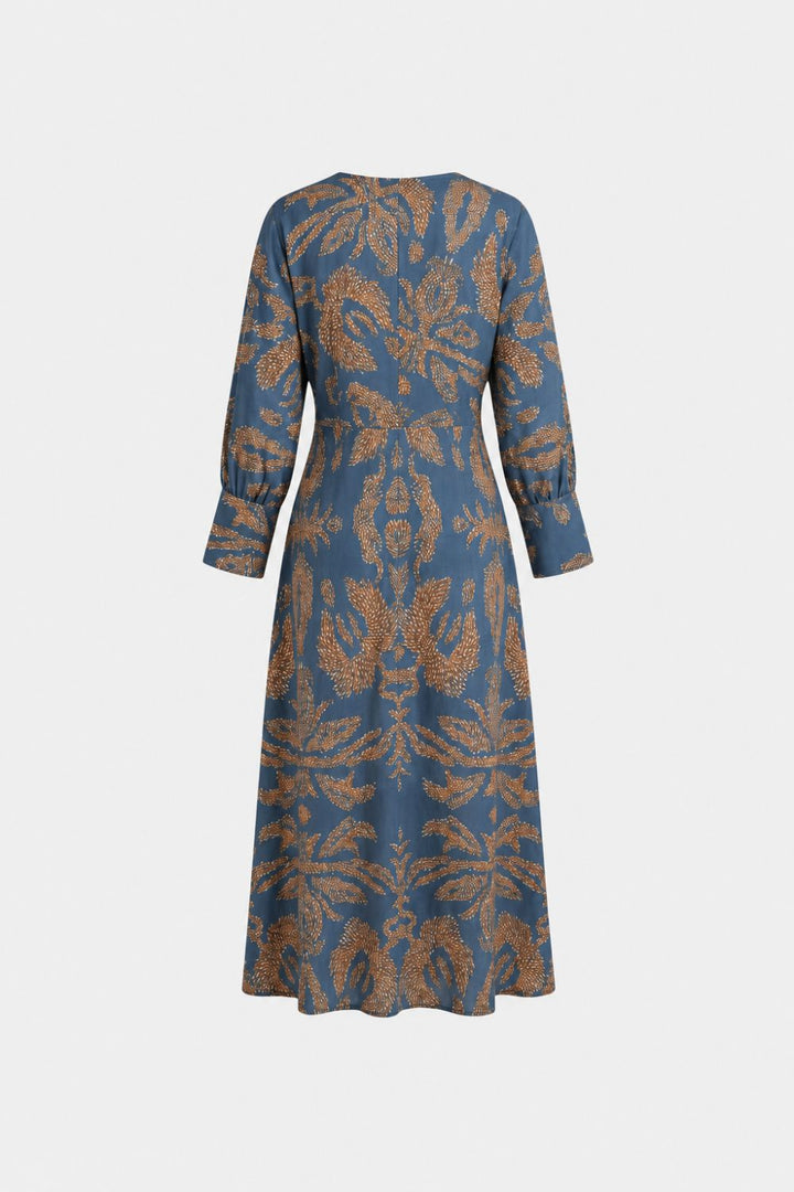 Midi Dress for Women with V-Neck and Print