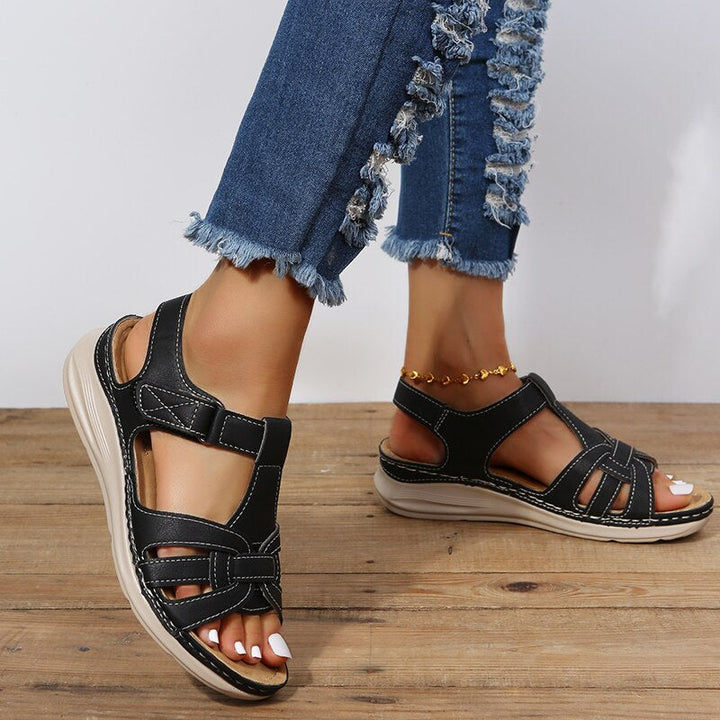 Montarello Women's Cut-Out Multi-Strap Buckle Low Wedge Sandals