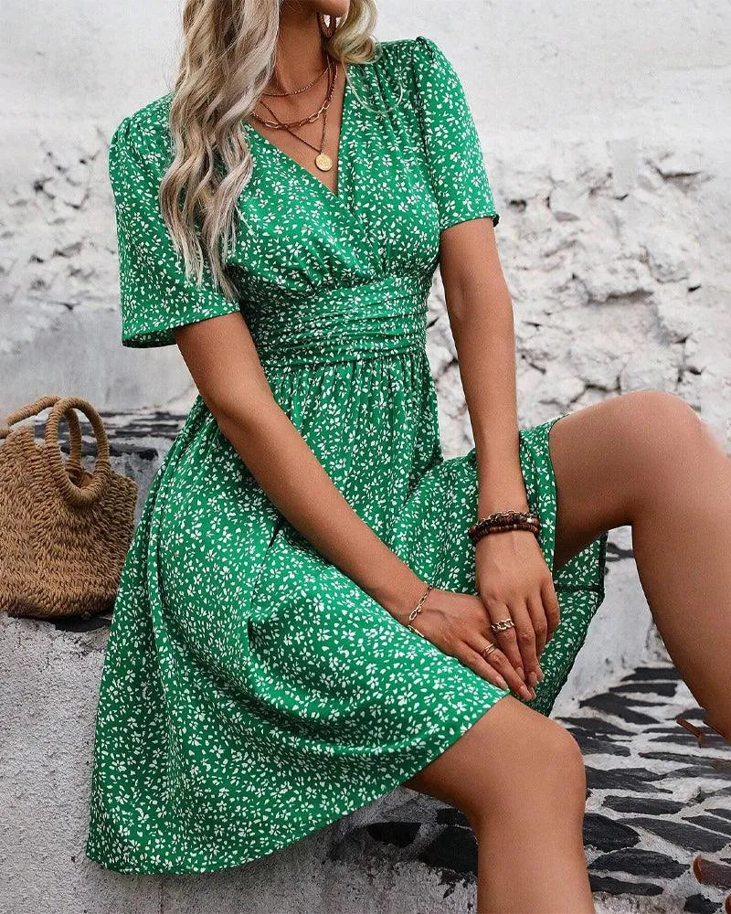 Dress Casual Short Sleeves, V-neck Perfect for Summer Evenings, view 3 - Elena Harper