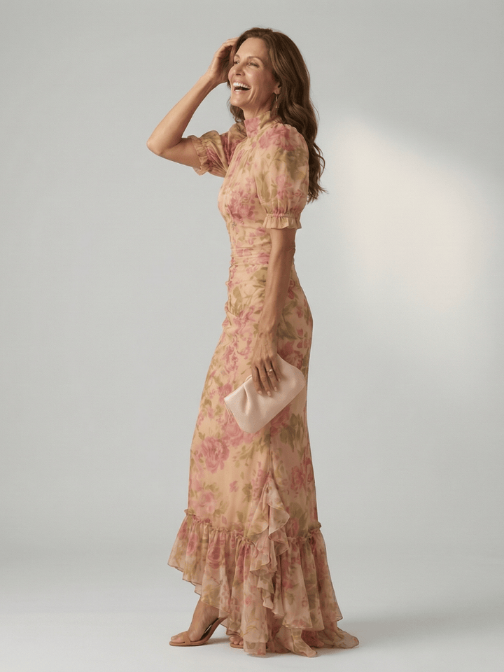 Vianne™ high neck maxi dress by Emma & Rose Cape Town, featuring a flowing silhouette and elegant high neckline.
