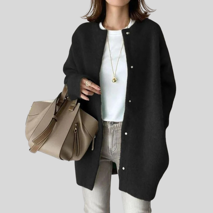 Women's Button-Front Cardigan with Ribbed Cuffs