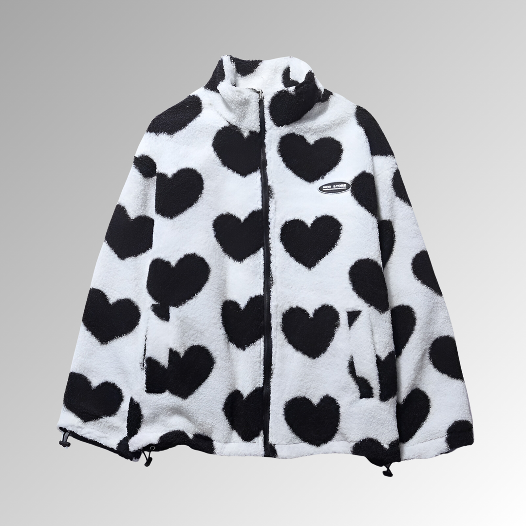 Women's Double-Faced Plush Winter Coat – Heart Patterns, Warm