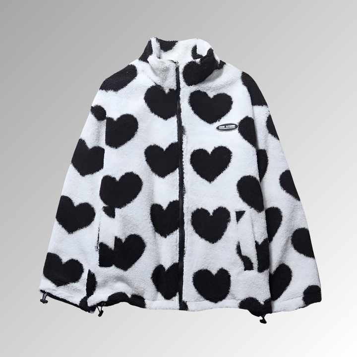 Women's Double-Faced Plush Winter Coat – Heart Patterns, Warm