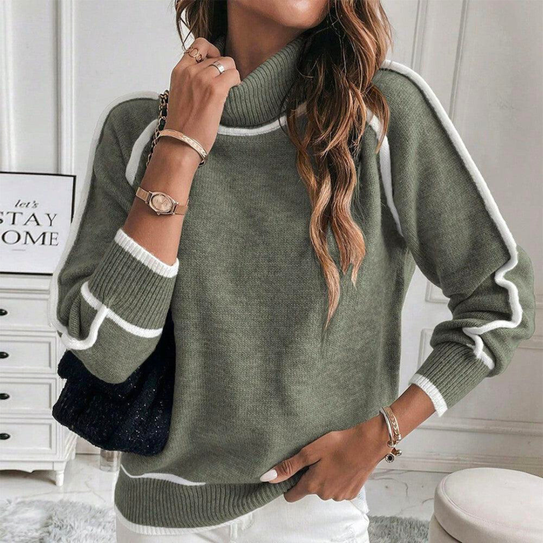 Ladies Knitted Sweater Olive Green, Long Sleeve, Casual Sweater for Autumn/Winter - Elena Harper