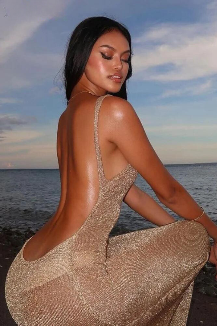 Corliss Embellished Backless Maxi Dress with Slit, view 8 - Elena Harper