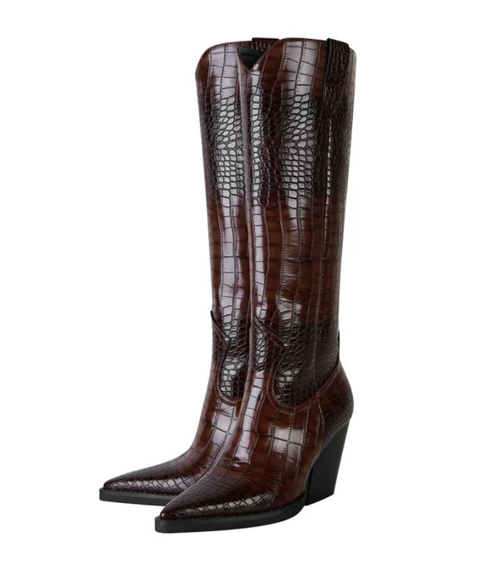 Westline | Knee-high Crocodile Effect Boots