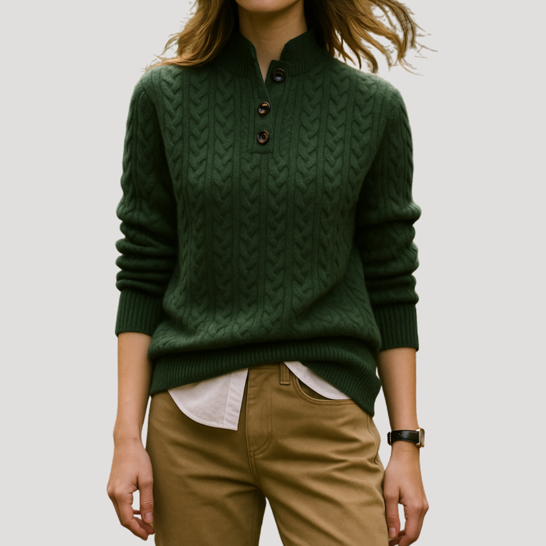 Twisted Knit Women's Sweater with Collar and Button Placket