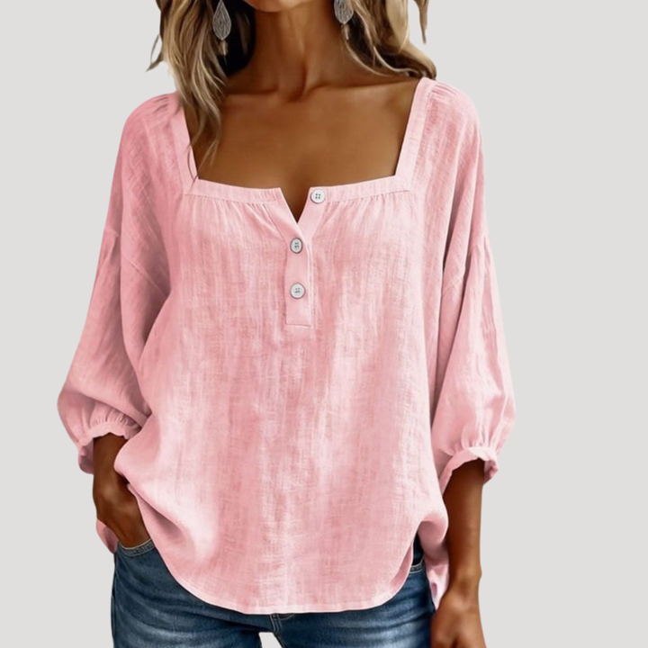 Casual Buttoned Square Neck Blouse for Women