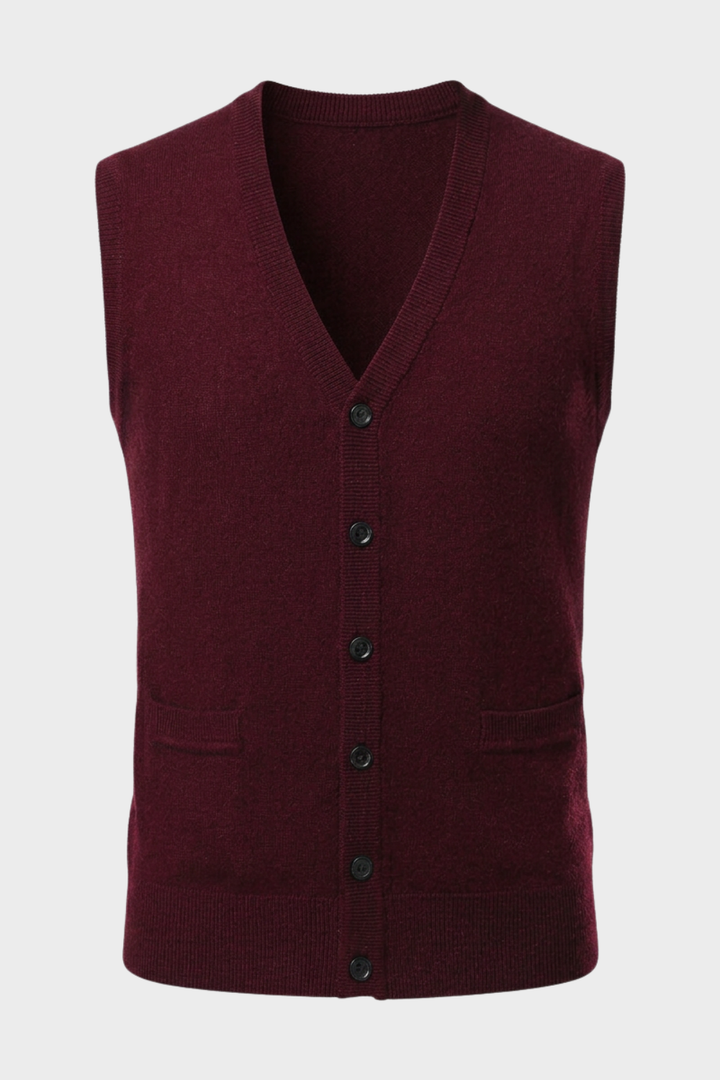 Men's Knitted Vest with V-Neck and Button Placket