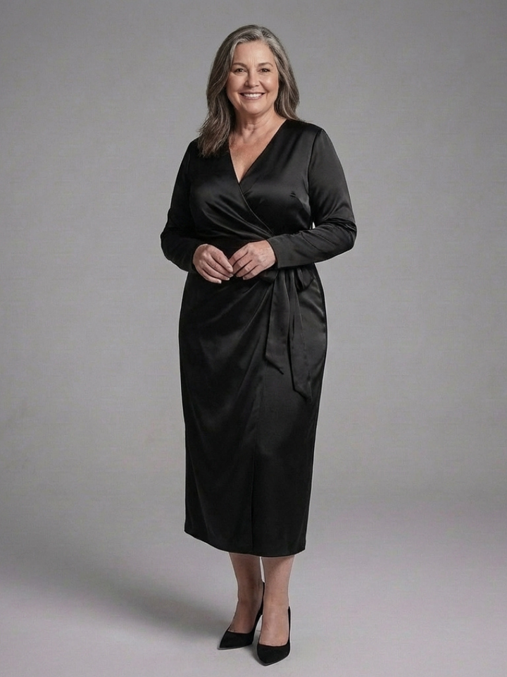 Alouette Long Sleeve Wrap Tie Midi Dress - Elena Harper