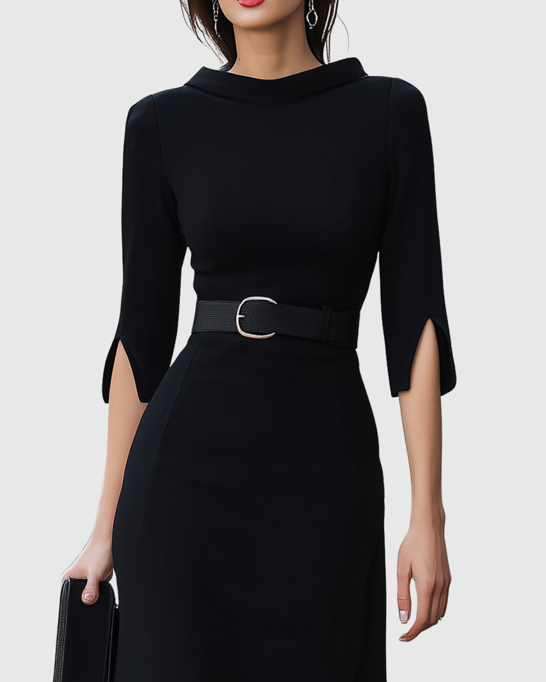 Blythewyn Classic Black Midi Dress, view 3 - Elena Harper
