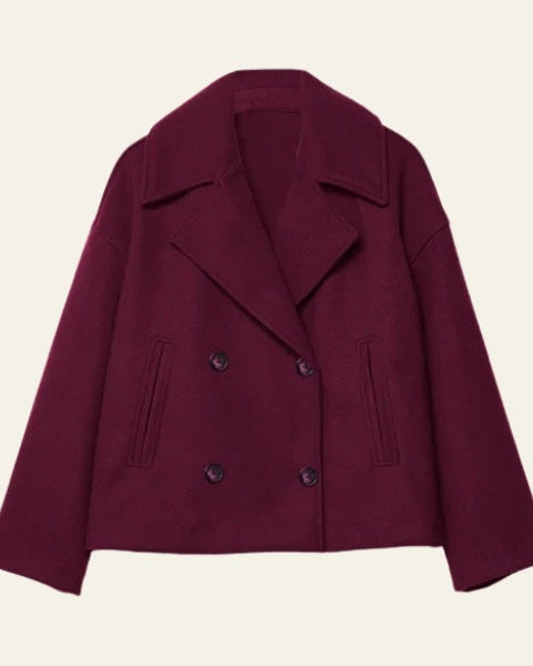 Short Women's Wool Cross Coat - Minimalist and Elegant