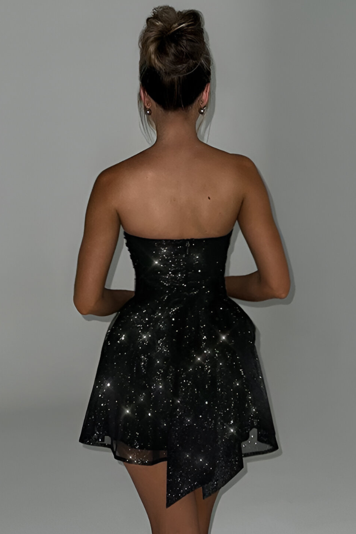 Elara™ | Strapless Glitters Cocktail Dress