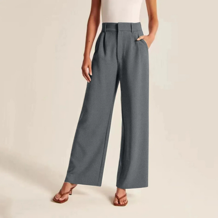 High Waisted Pleated Linen Feel Trousers, view 3 - Elena Harper