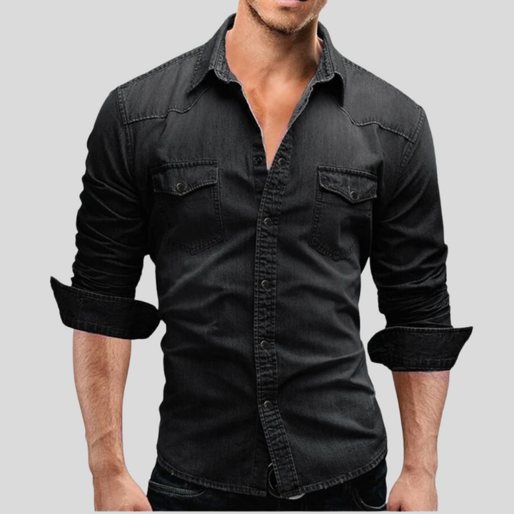 Slim Fit Light Denim Button-Up Shirt for Men – Classic Style for Everyday