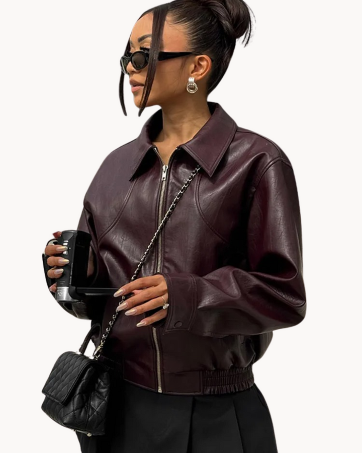 Isadora Leather Jacket, view 2 - Elena Harper