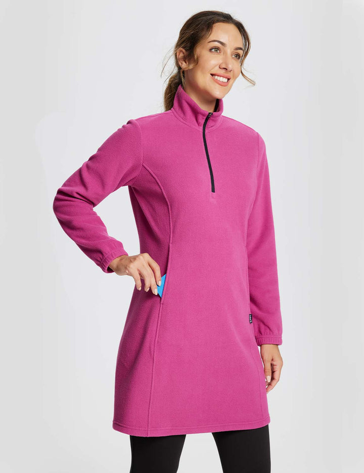Women's Winter Tunic Dress with Half Zip, High Collar, and Kangaroo Pocket