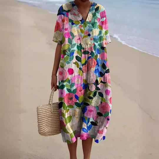 Gabriela Informal Dress with Floral Theme, view 3 - Elena Harper