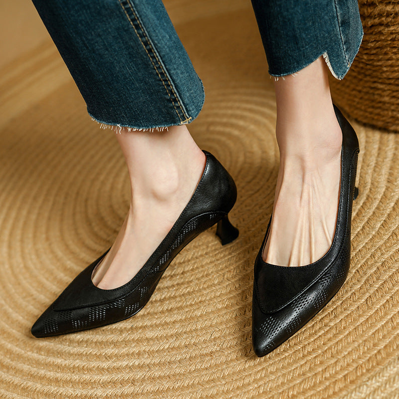 Bonnie Elegant Leather Stiletto Heels for Women, view 2 - Elena Harper