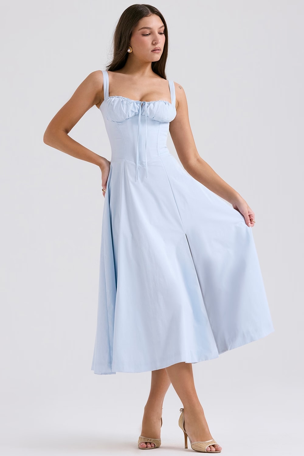 Women's Lace-Up Corset Midi Dress for Elegant Style