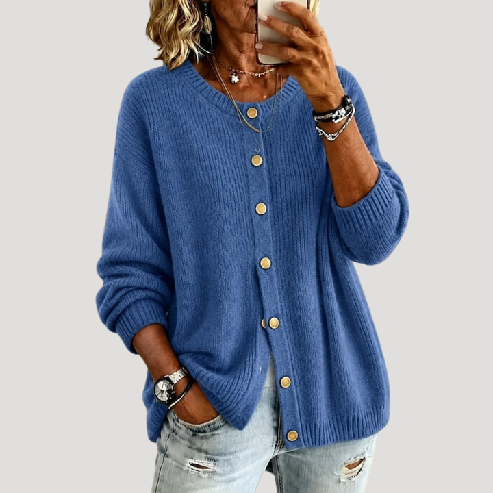 Women's Round Neck Cardigan with Front Buttons