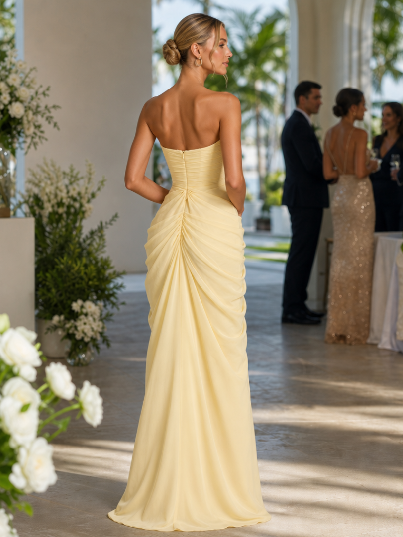 Women's Strapless High Slit Maxi Dress - Elegant Evening Gown