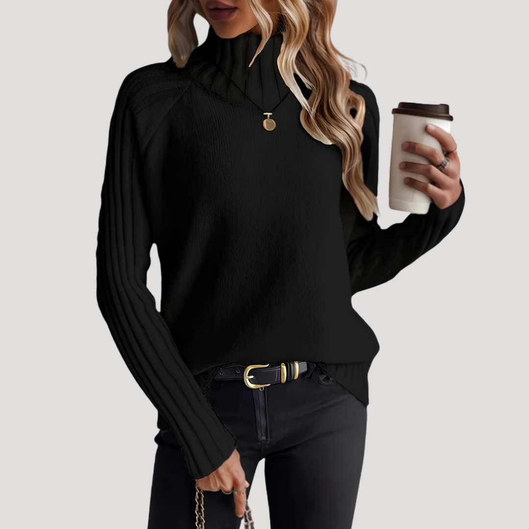 Women's Knit Sweater with High Neck and Long Sleeves