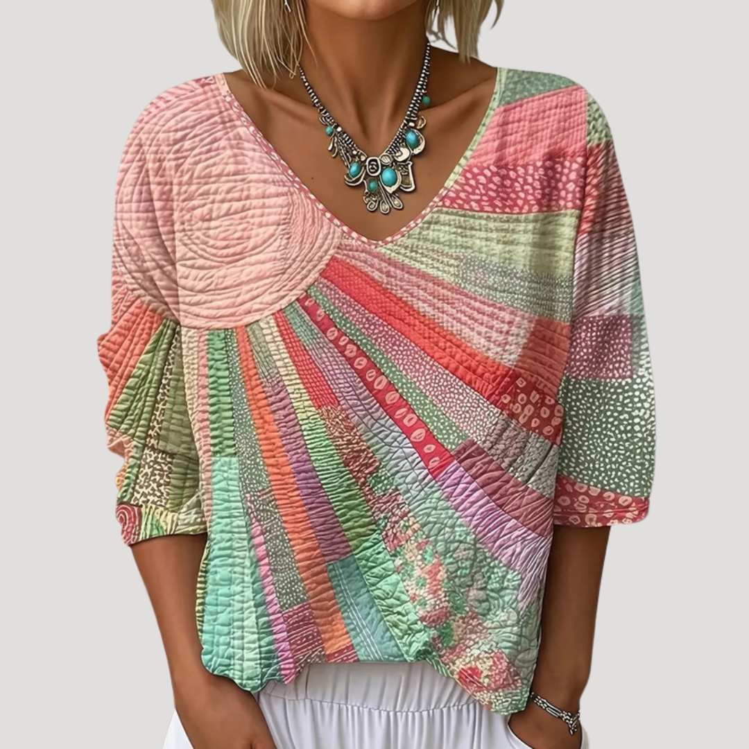Women's Vintage Printed Short Sleeve Blouse