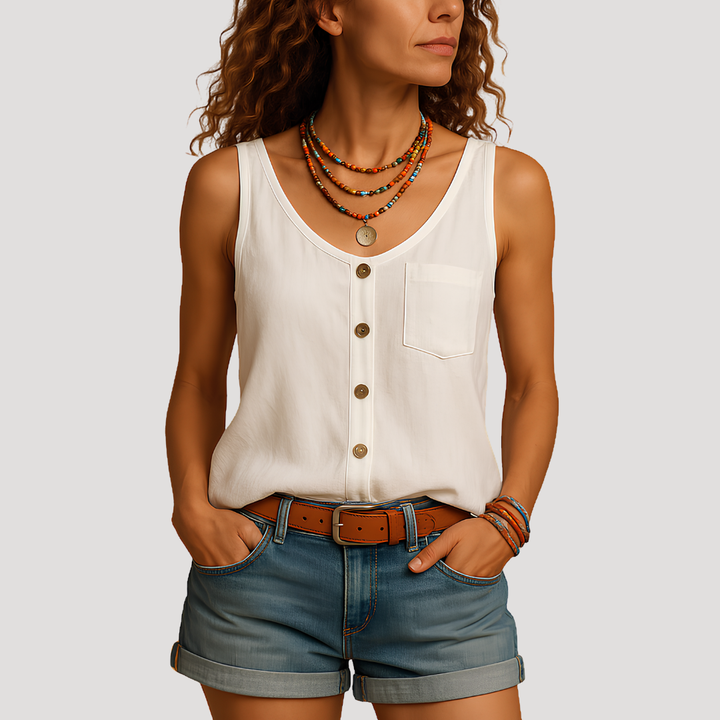 Women's Sleeveless Button Top